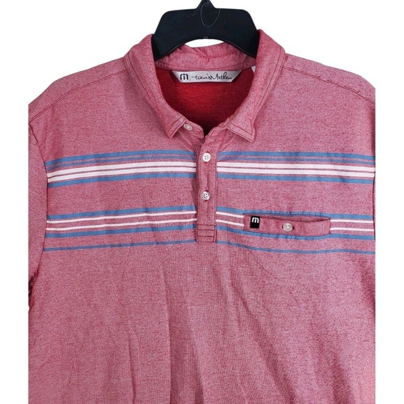 Travis Mathew Golf Polo Shirt Mens L Heathered Red Rose Stretch Embroidered Logo - Picture 4 of 12